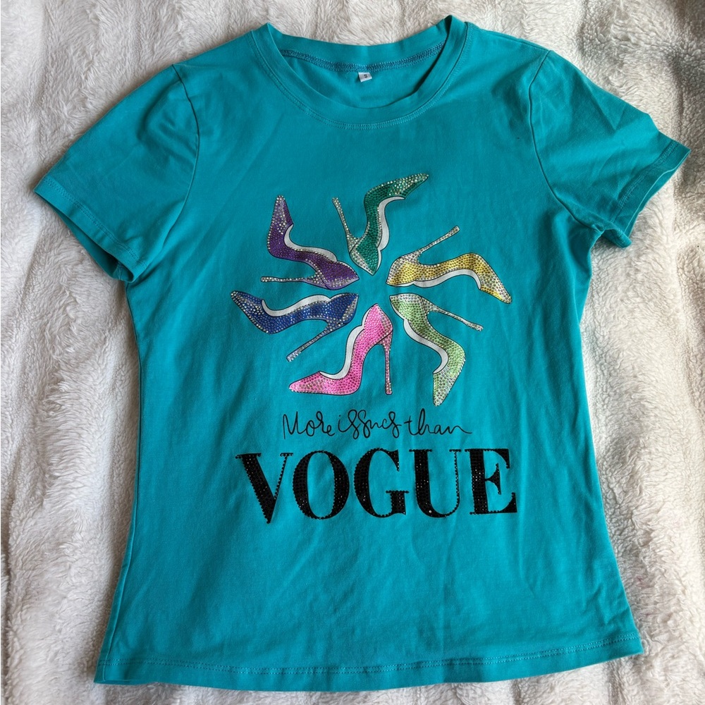 Vogue Teal Bedazzle T-Shirt